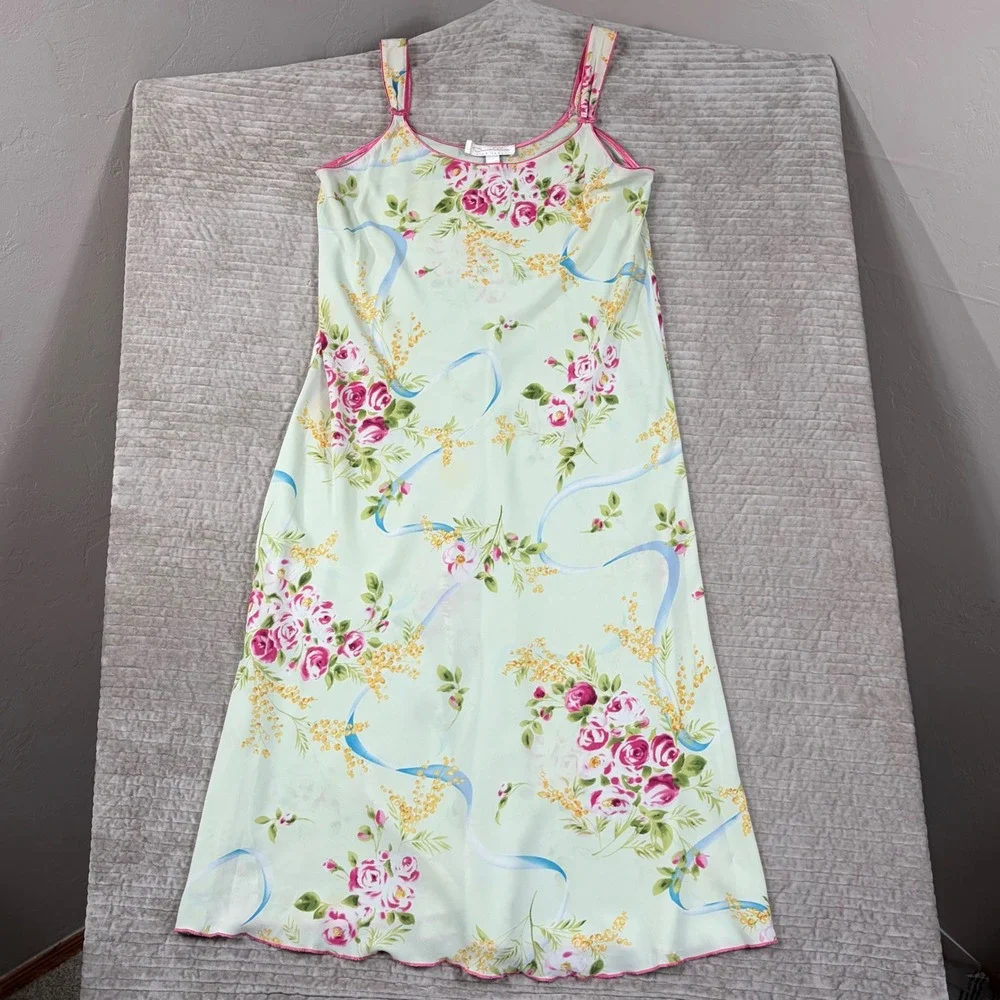 Oscar de la Renta Pink Label Floral Robe and Nightgown Set Mint Green Large XL